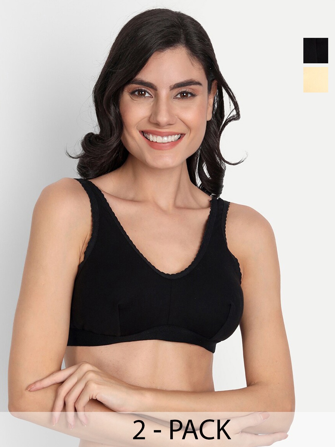 

T.T. Pack Of 2 Breathable Training or Gym Anti Odour Sports Bra Full Coverage, Black