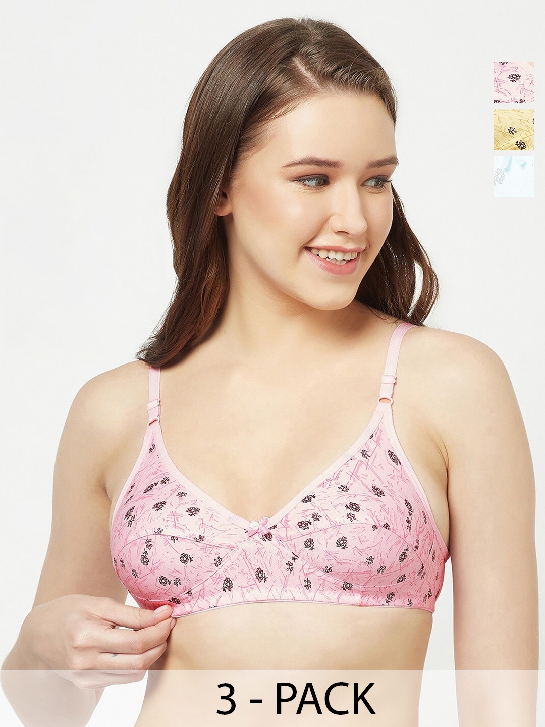 

T.T. Pack Of 3 Printed Bra Full Coverage All Day Comfort Cotton Everyday Bra, Yellow