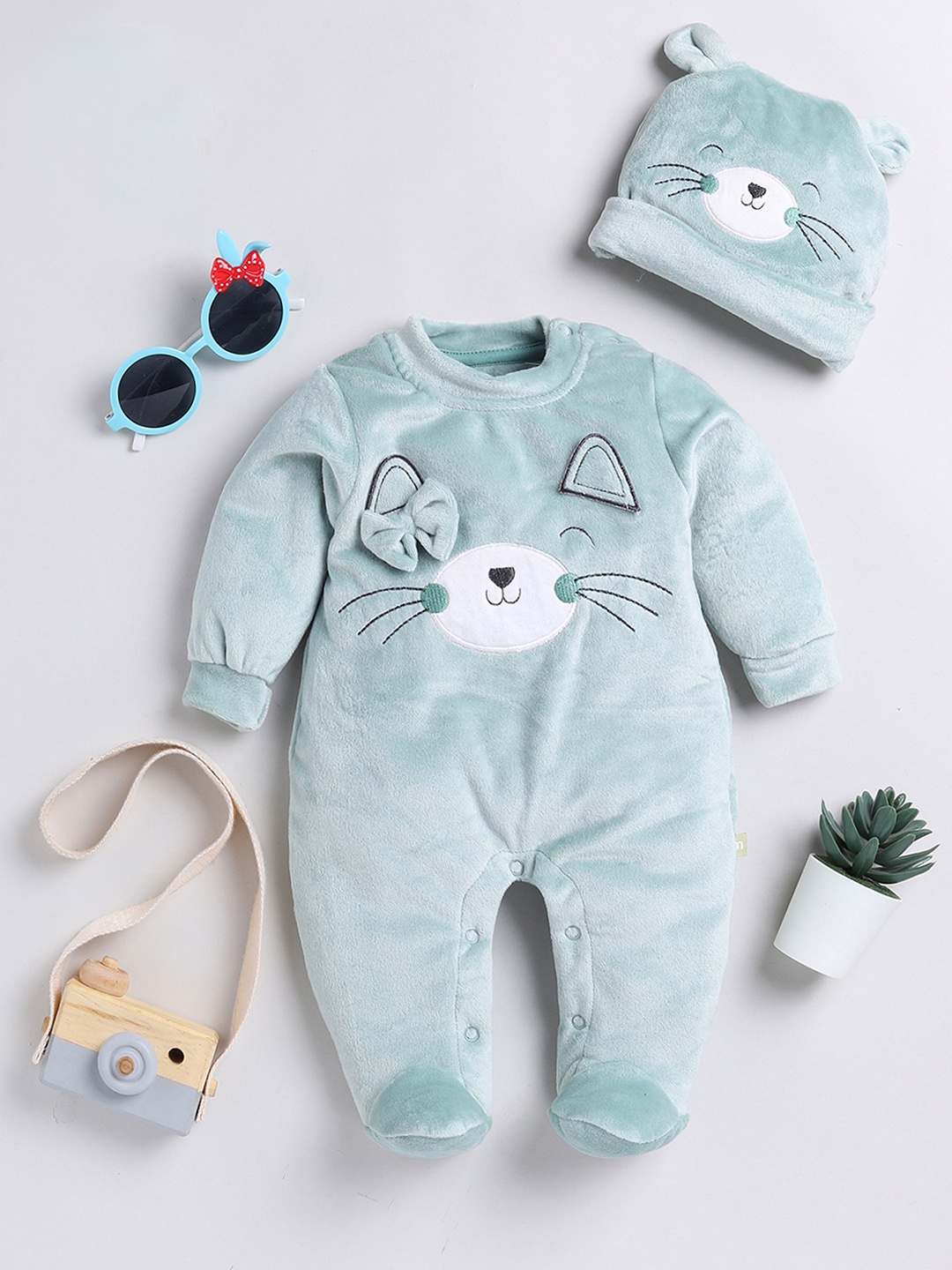 

Moms Love Infant Girls Embroidered Sleepsuit With Cap, Green