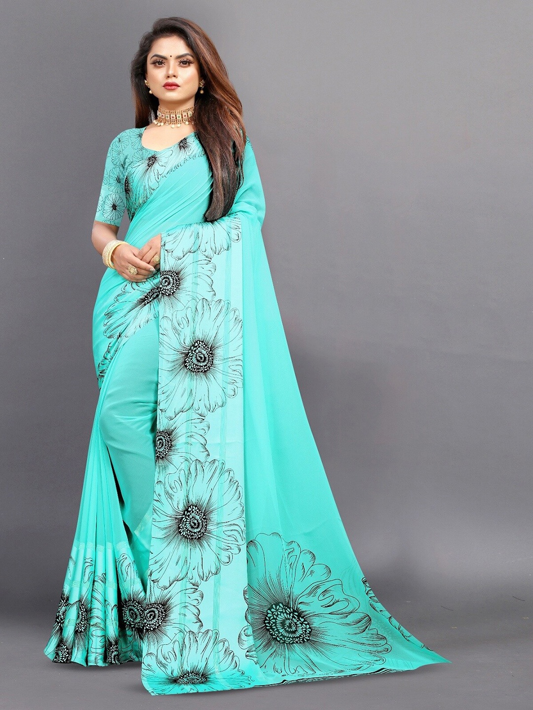 

APNISHA Pure Georgette Saree, Turquoise blue