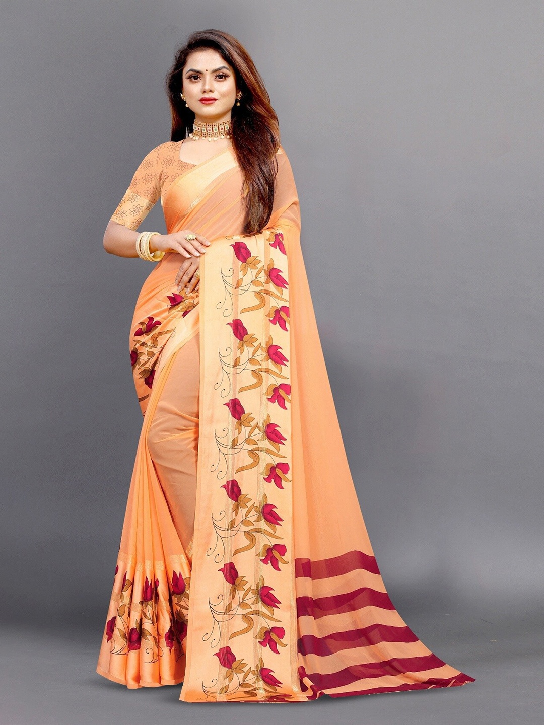 

APNISHA Floral Printed Pure Georgette Saree, Yellow