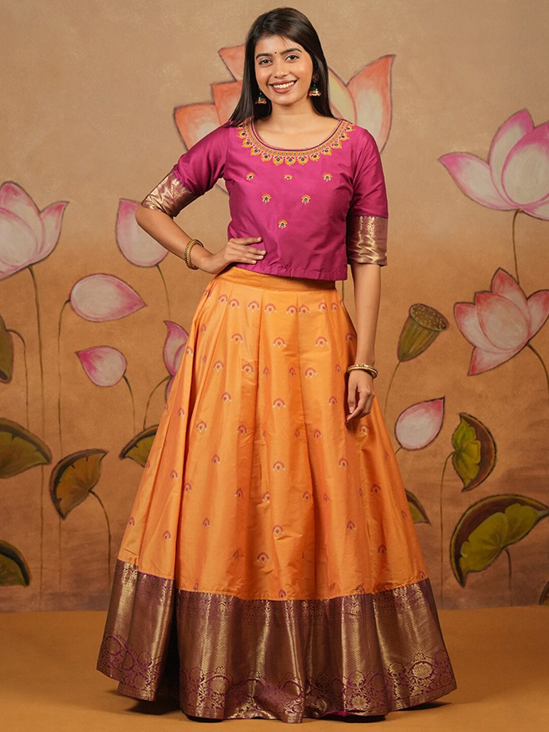 

Maybell Embroidered Ready to Wear Silk Lehenga & Choli, Pink
