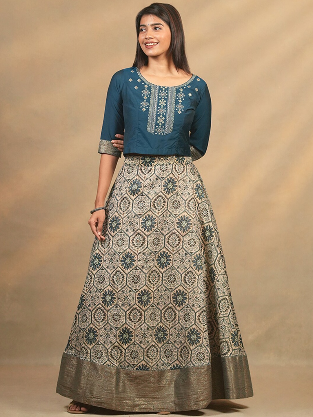 

Maybell Embroidered Ready to Wear Silk Lehenga & Choli, Blue