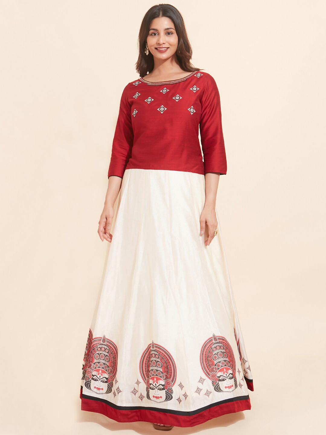 

Maybell Embroidered Boat Neck Ready to Wear Lehenga & Choli, Red