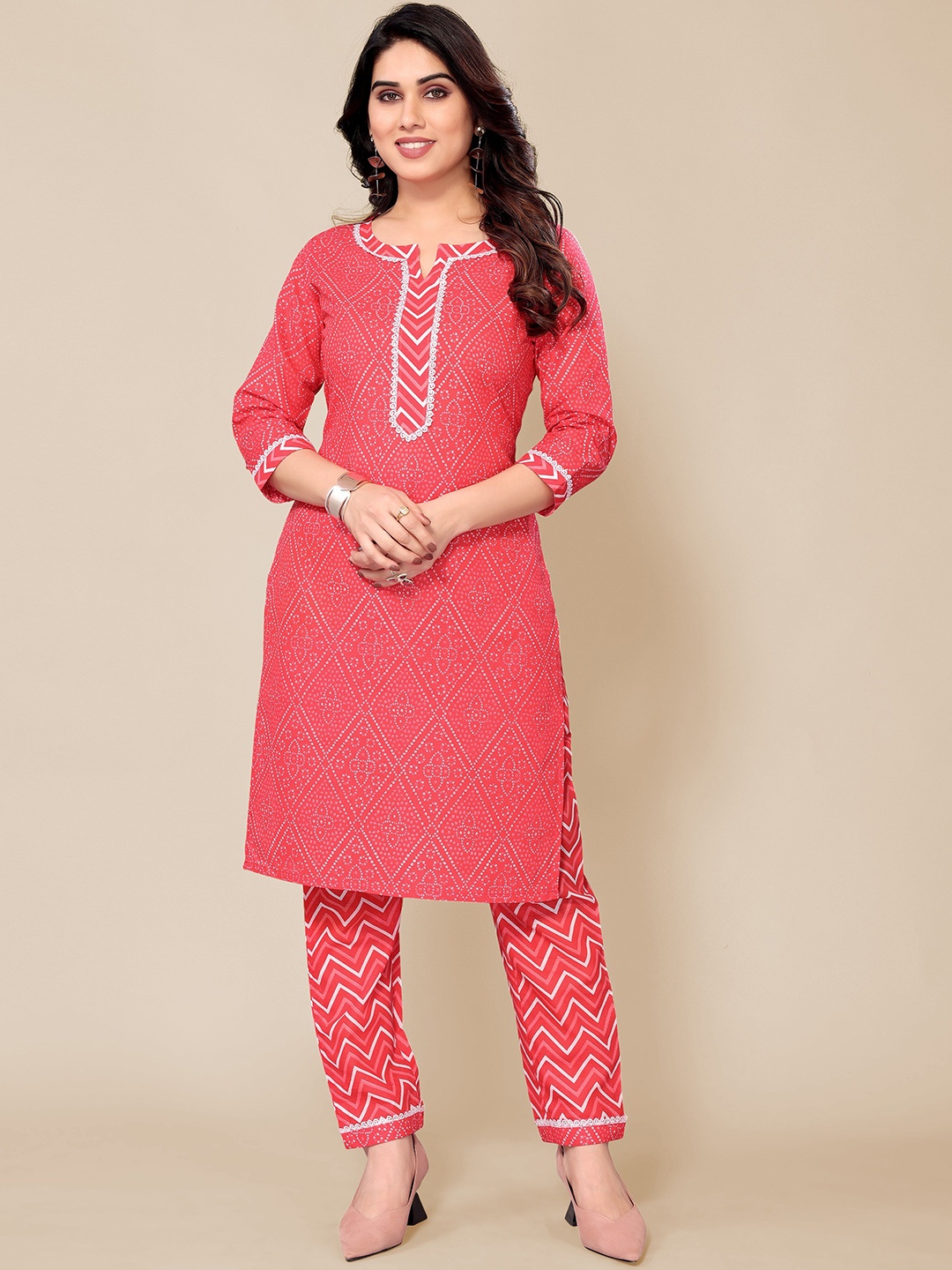 

PYARI - A style for every story Bandhani Printed Straight Kurta With Trouser, Pink