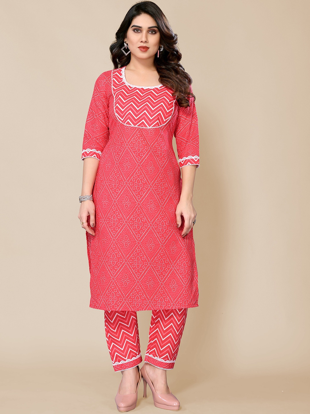 

PYARI - A style for every story Bandhani Printed Kurta with Trousers, Pink
