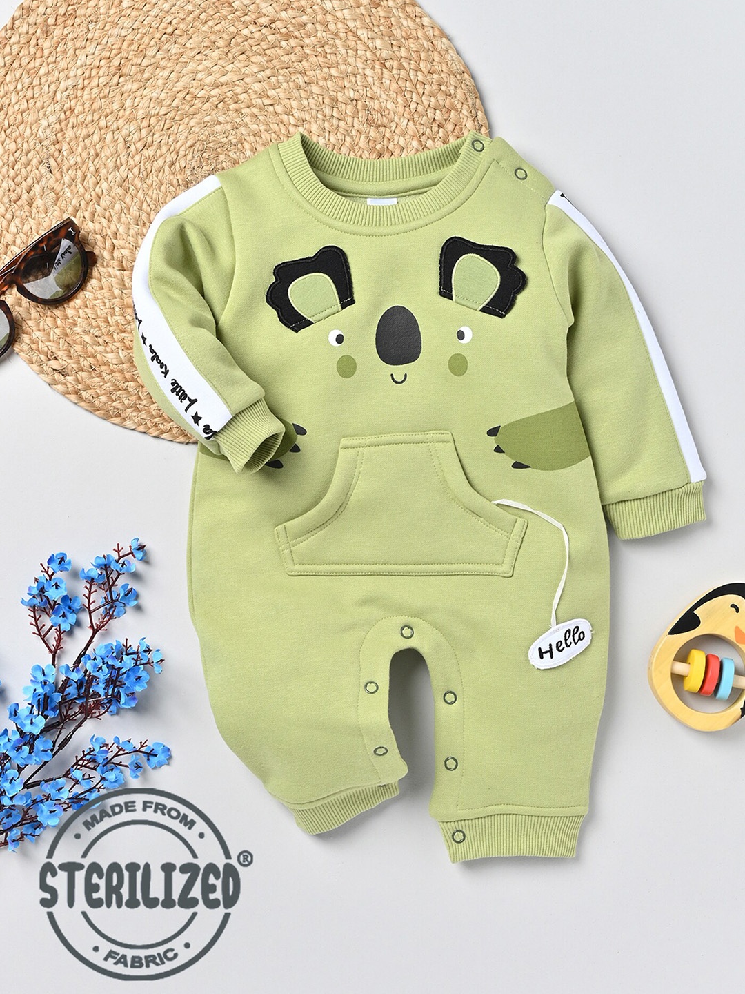 

Moms Love Infants Boys Printed Cotton Rompers, Olive