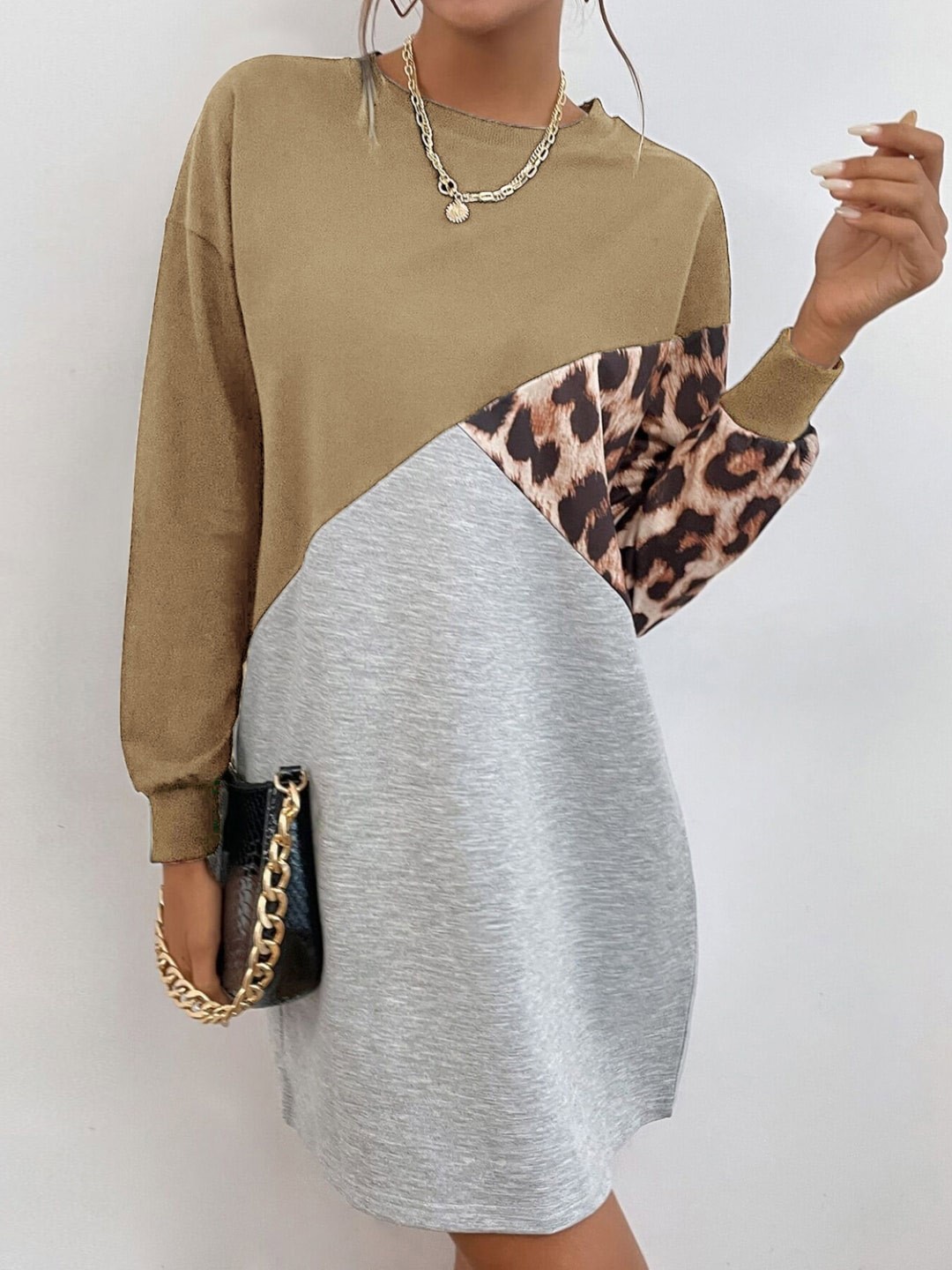 

StyleCast Khaki & Grey Colourblocked A-Line Dress