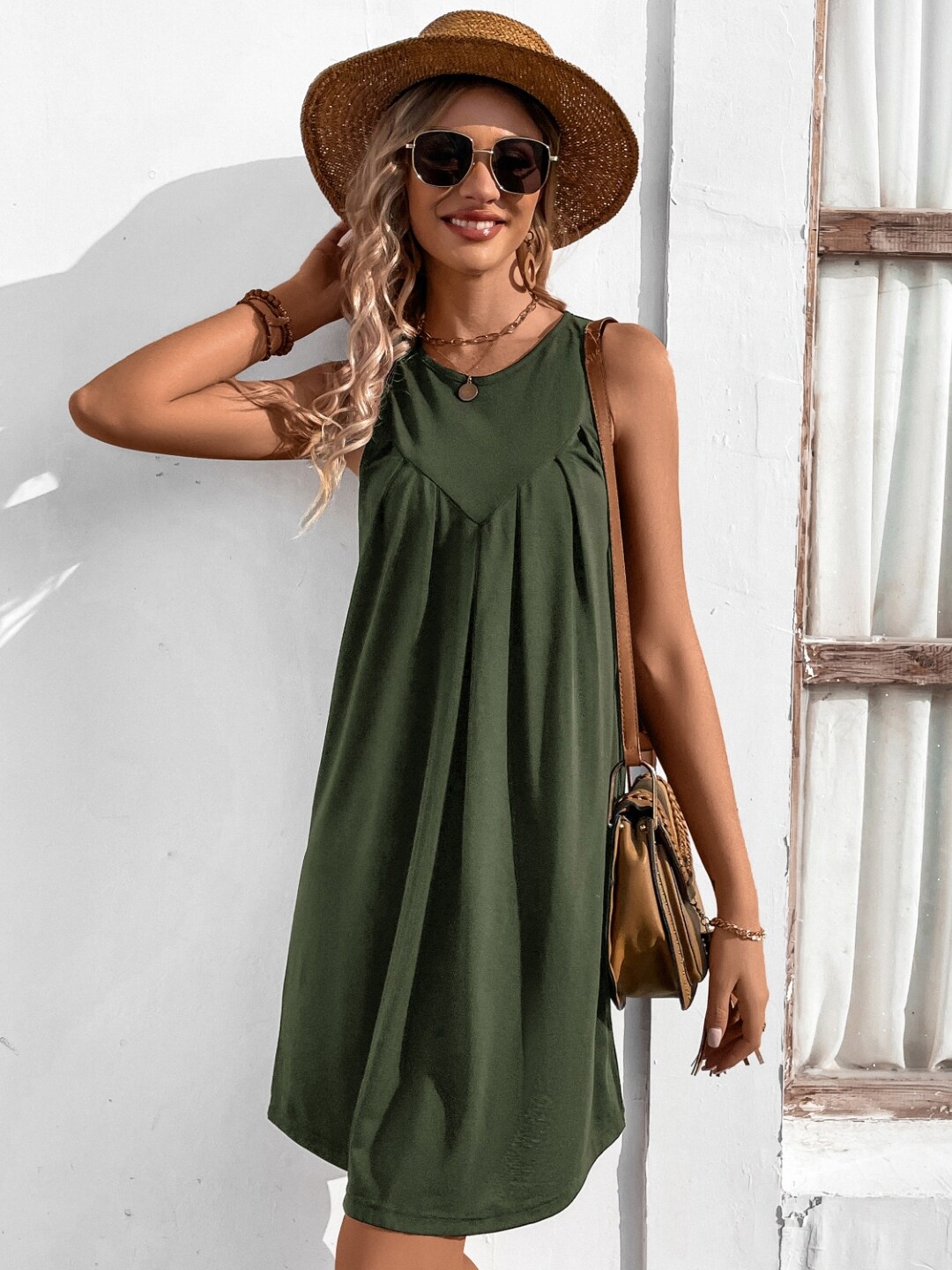 

StyleCast Green Gathered Detail A-Line Dress