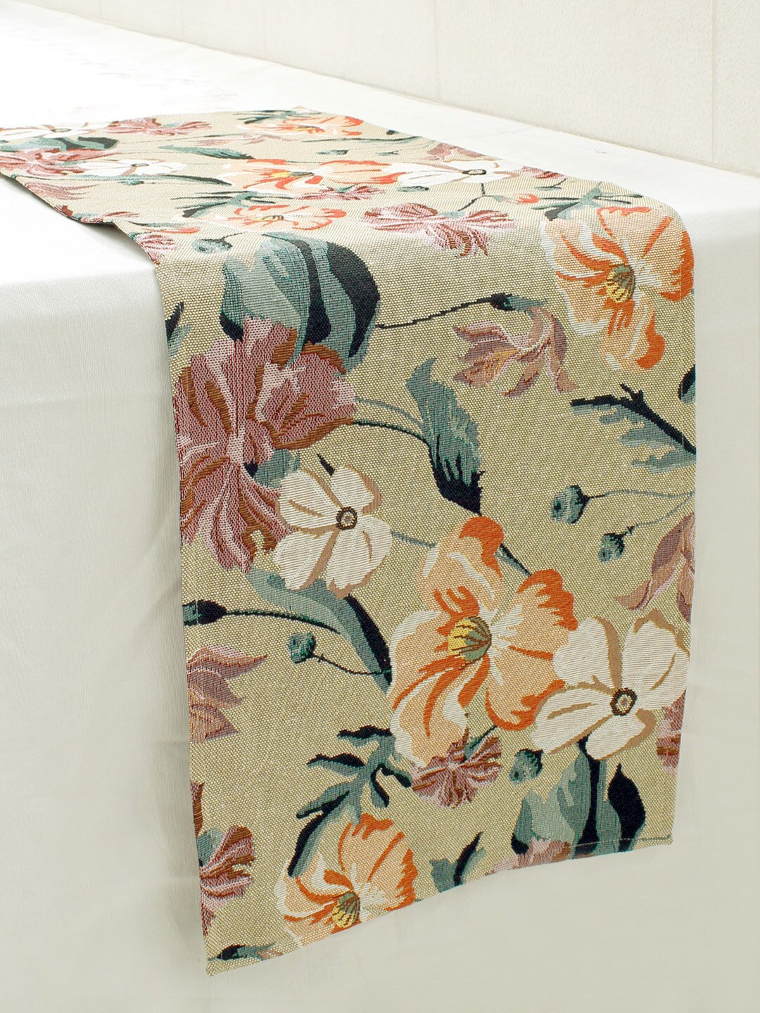 

AVI Living Beige & Orange Floral Printed Table Runner