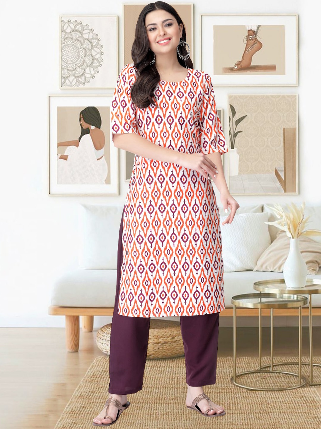 

arangya Ethnic Motif Printed Regular Kurta With Trousers, Pink