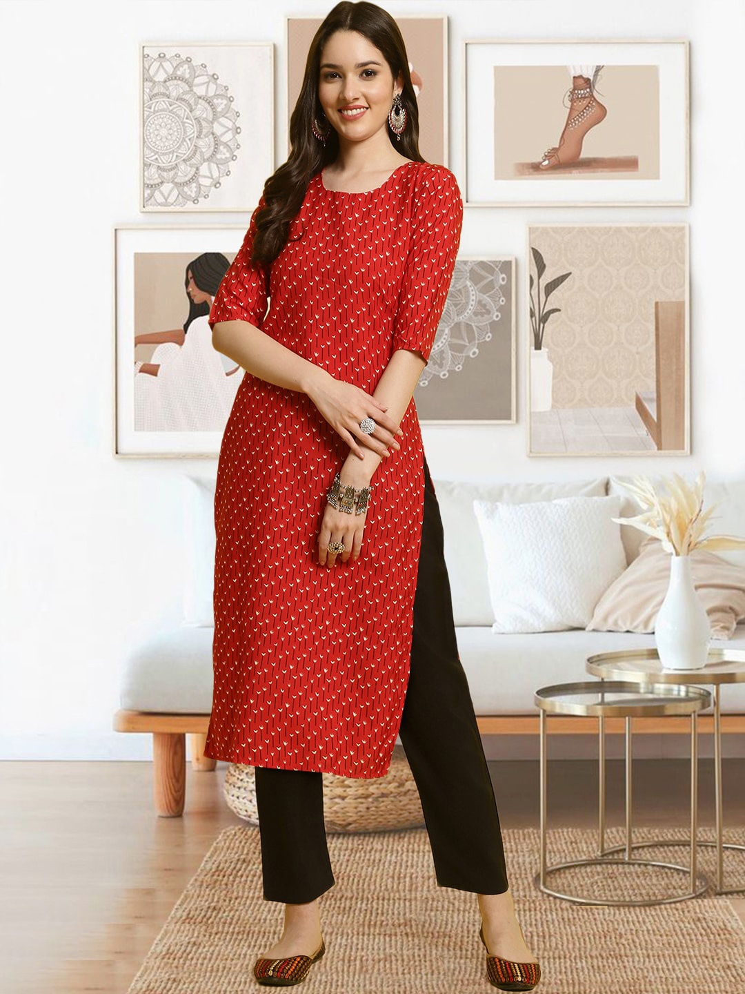 

arangya Printed Kurta with Trousers, Red