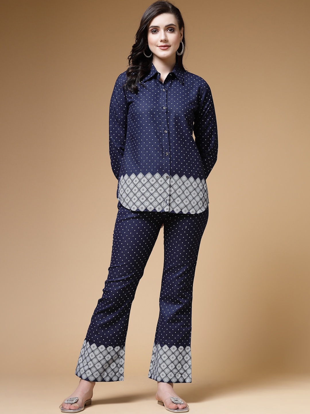 

Indibelle Printed Pure Cotton Shirt With Trousers, Blue
