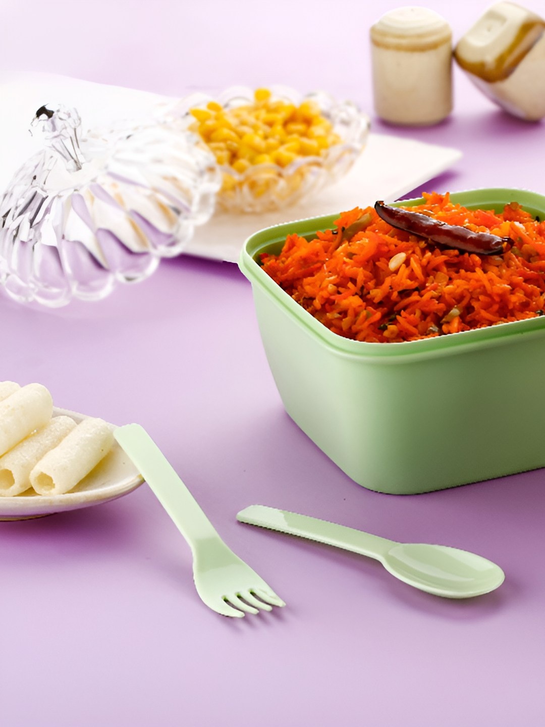 

OMORTEX Green 3 Containers Lunch Box With Spon & Fork