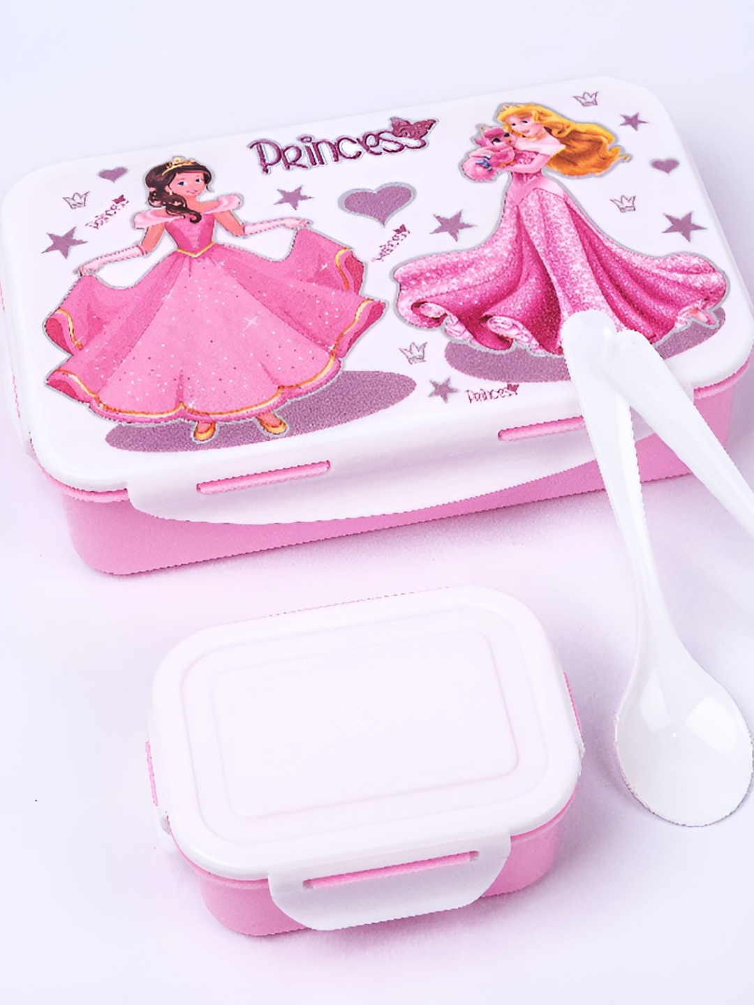 

OMORTEX Pink & White Lunch Box with Mini Container & Spoon with Fork 1 L