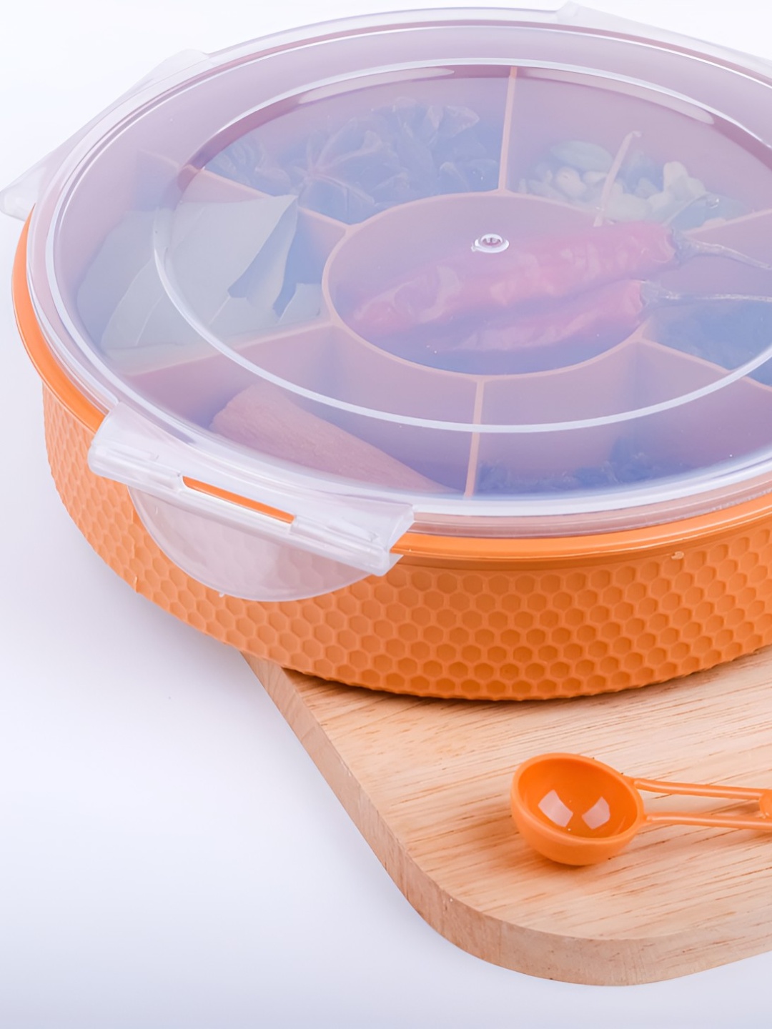 

OMORTEX Orange & Transparent Spice Box with 7 container & 1 Small Spoon