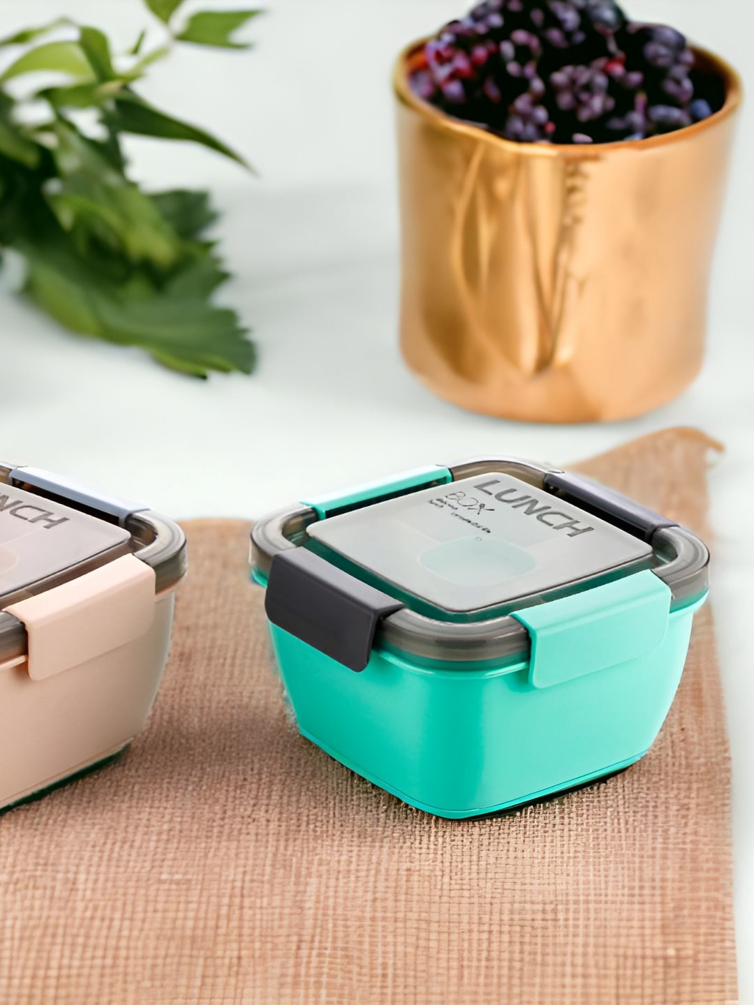 

OMORTEX Green & Peach Coloured 2 Pieces Lunch Boxes with Spoon & Fork 1.5 L