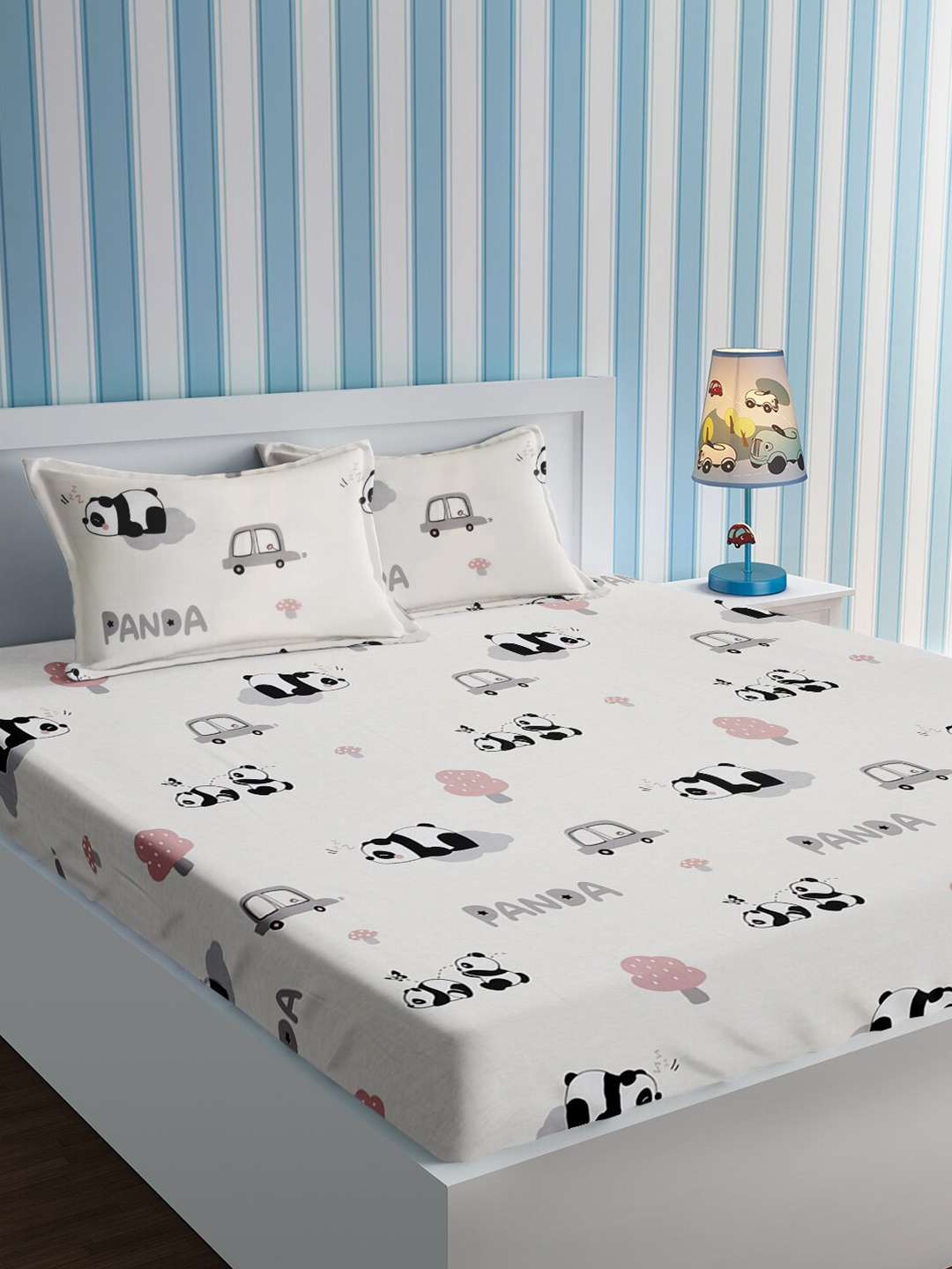 

URBAN DREAM White Cartoon Characters Cotton 210 TC Queen Bedsheet With 2 Pillow Covers