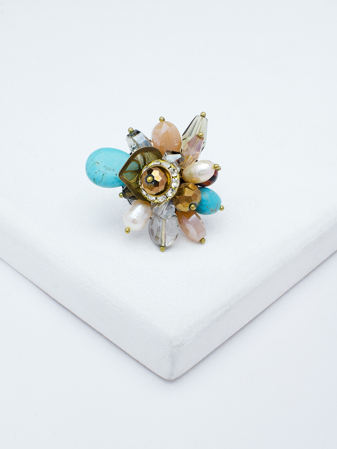 

Rhea Rhodium-Plated Stone-Studded Finger Ring, Silver