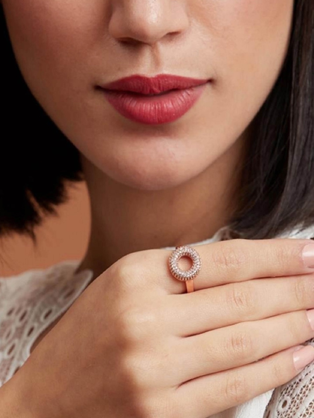 

Rhea Rose Gold-Plated Cubic Zirconia-Studded Adjustable Finger Ring