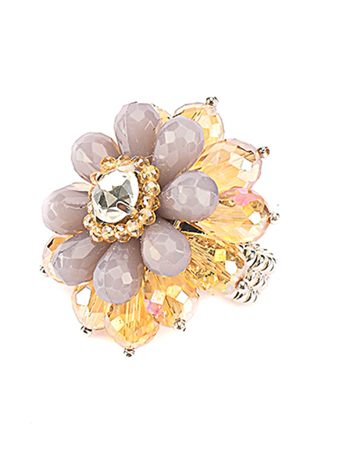 

Rhea Rhodium-Plated The Flower Priestess Stone-Studded & Beaded Finger Ring, Silver