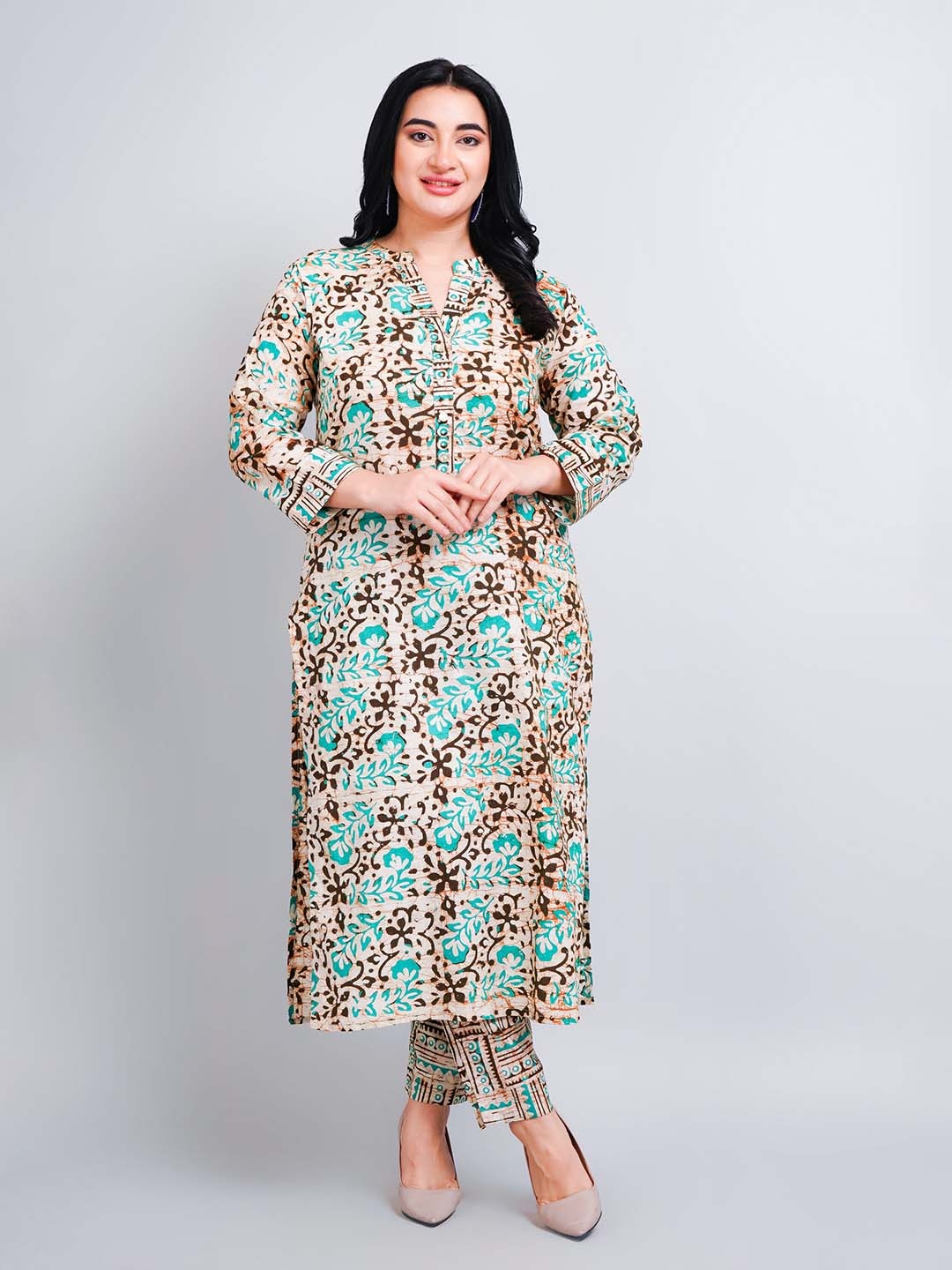 

NAVGYA Ethnic Motifs Printed Pure Cotton Kurta with Trousers, Blue