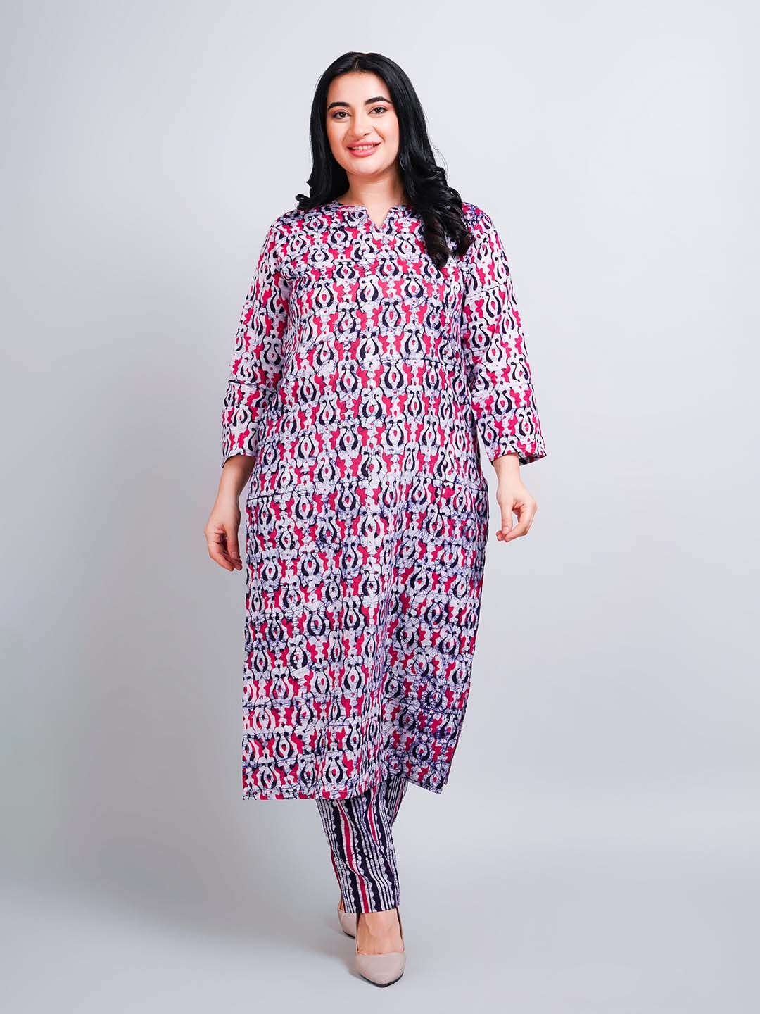 

NAVGYA Ethnic Motifs Printed Pure Cotton Kurta With Trousers, Pink