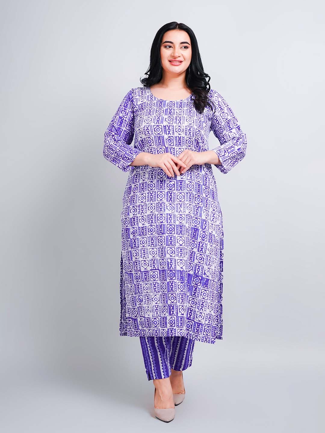 

NAVGYA Geometric Printed Pure Cotton Kurta With Trousers, Blue