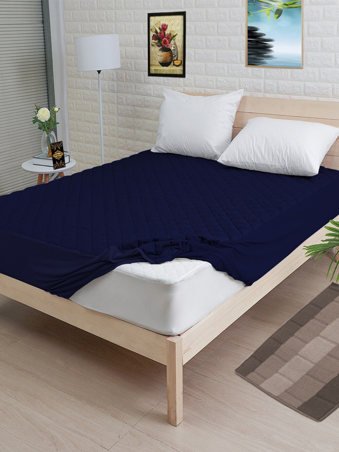 

Adbeni Navy Blue Quilted Waterproof King Mattress Protector