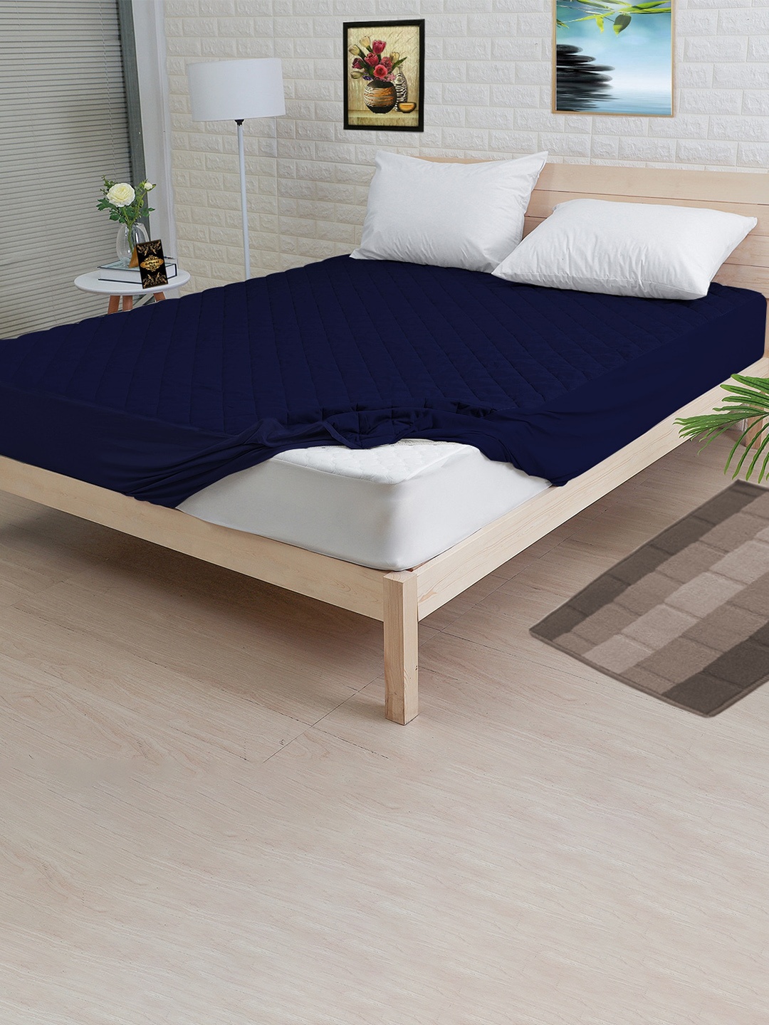

Adbeni Navy Blue Quilted Waterproof Queen Mattress Protector