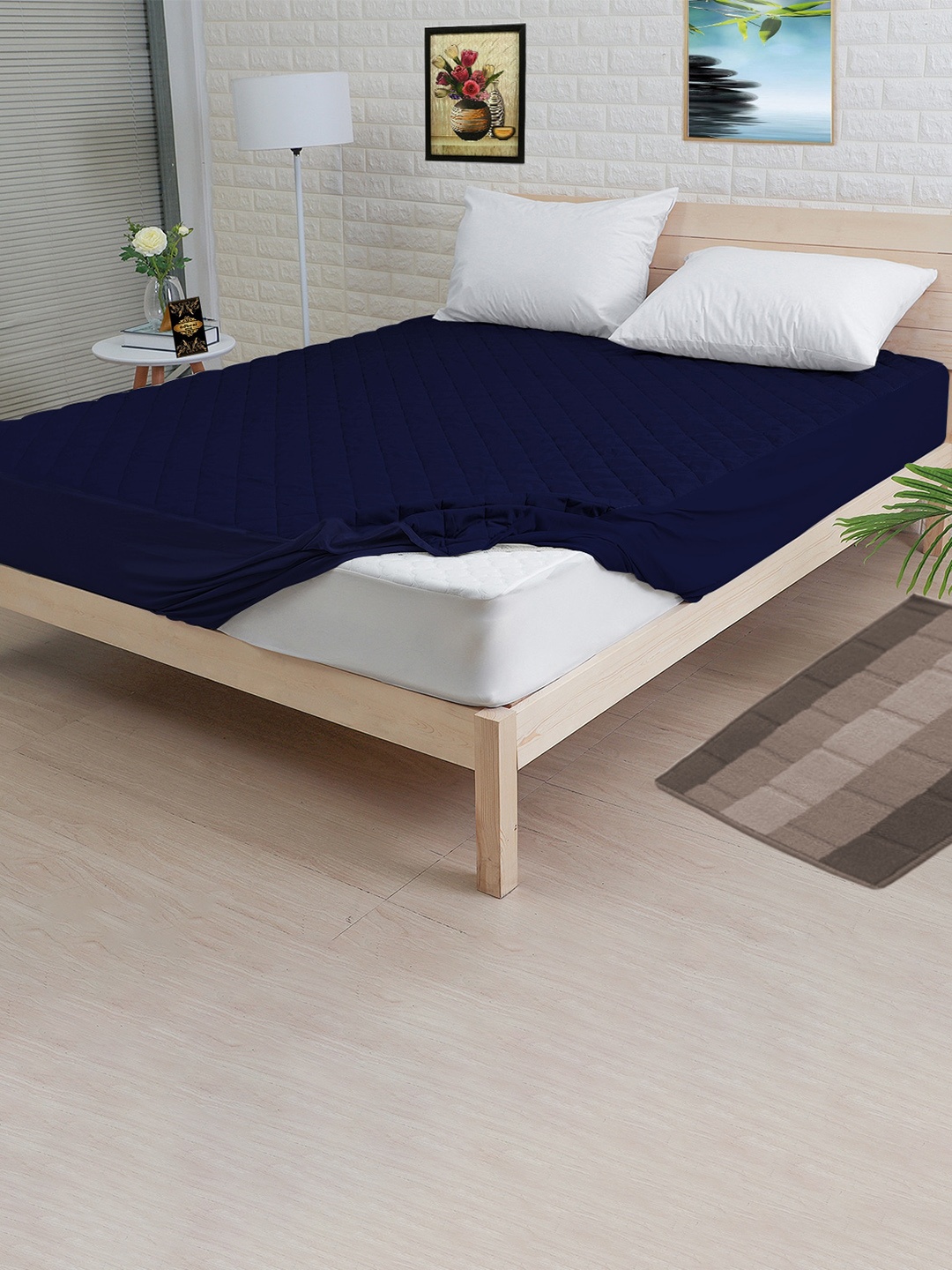 

Adbeni Navy Blue Quilted Waterproof 300 GSM King Mattress Protector