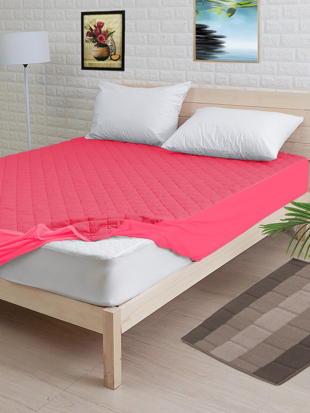 

Adbeni Pink Quilted Microfiber 300 GSM Waterproof Super King Mattress Protector