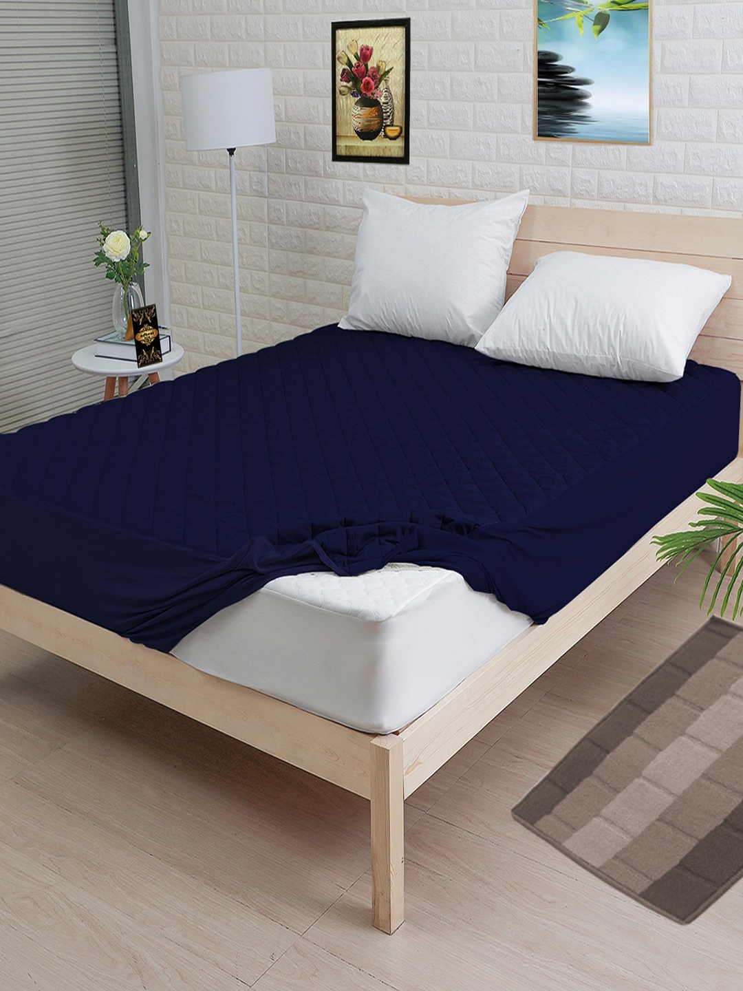 

Adbeni Navy Blue Quilted Microfiber 300 GSM Waterproof California Queen Mattress Protector