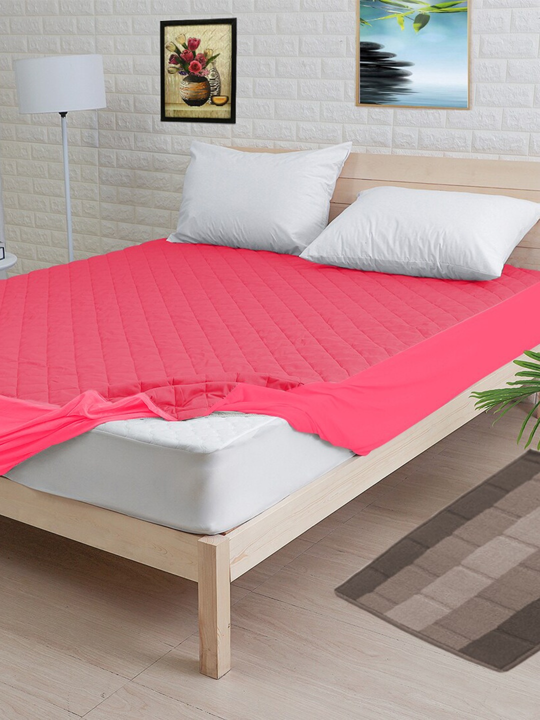 

Adbeni Pink Quilted Microfiber 300 GSM Waterproof Mattress Protector