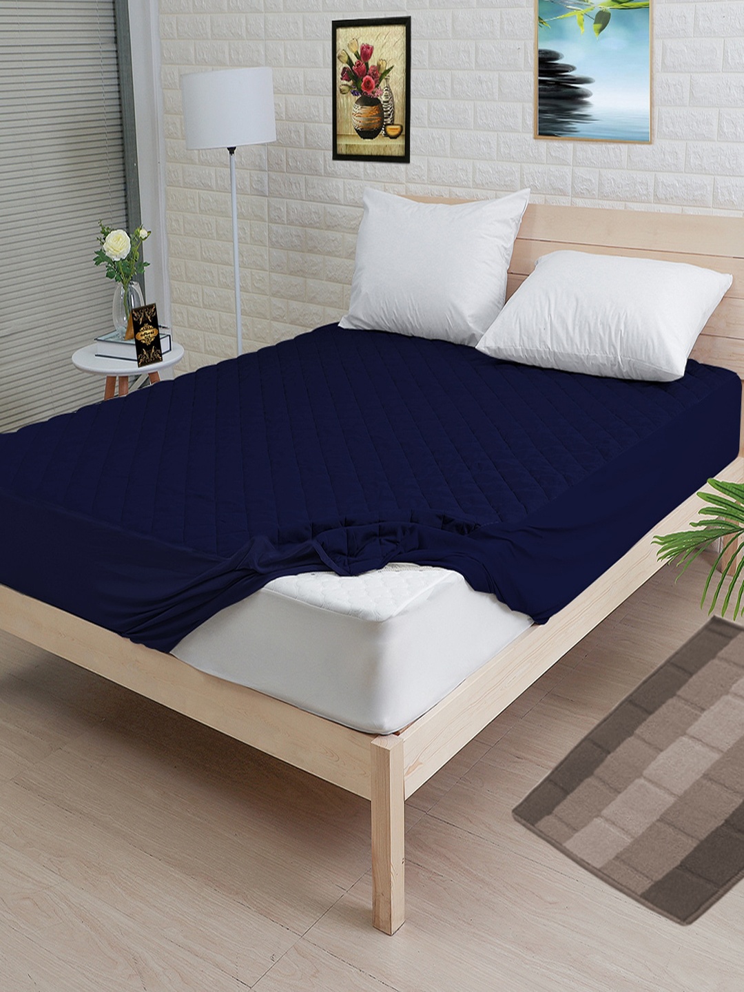 

Adbeni Navy Blue Quilted Waterproof 300 GSM Single Mattress Protector