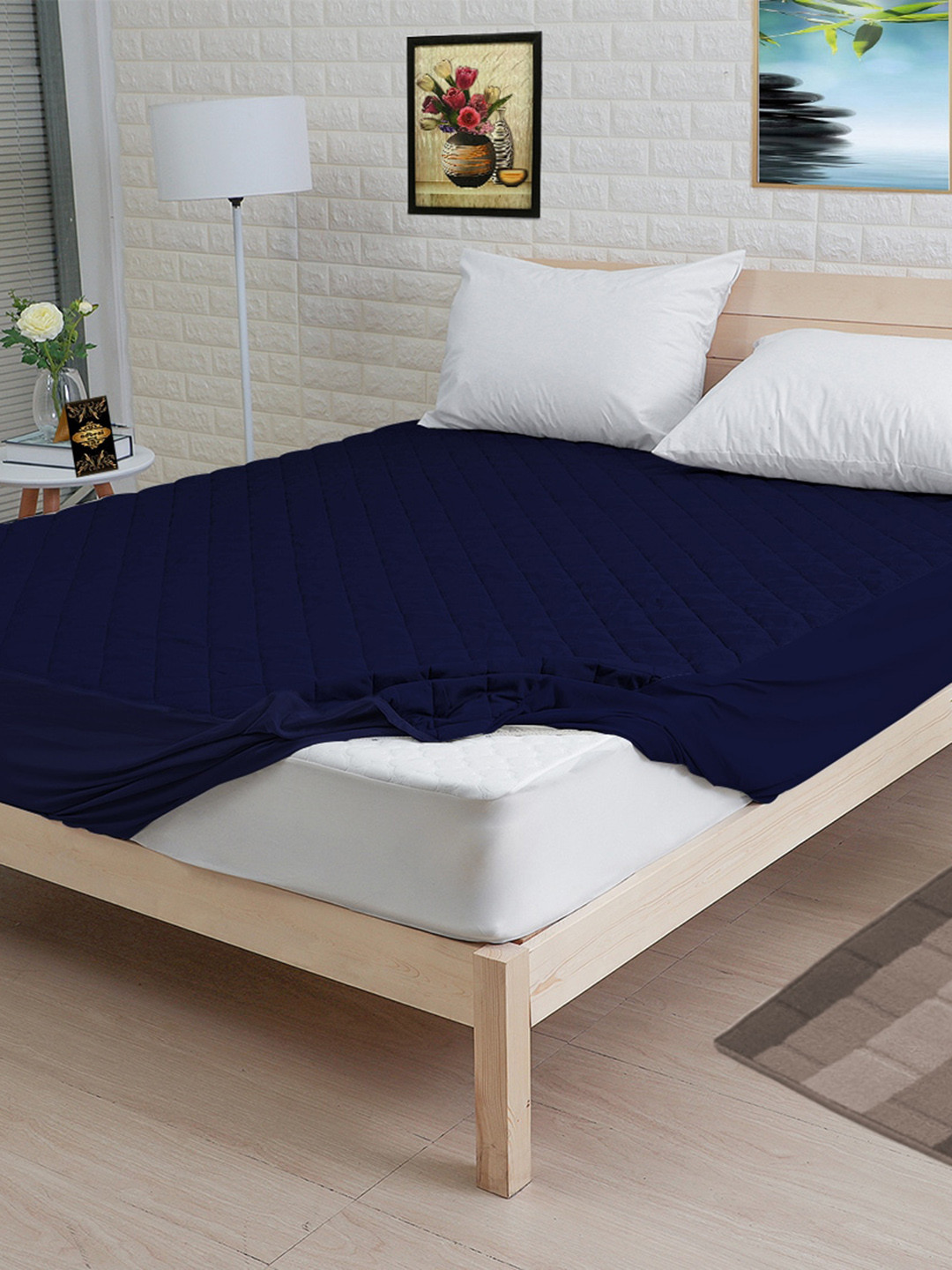 

Adbeni Navy Blue Quilted Waterproof Single Mattress Protector