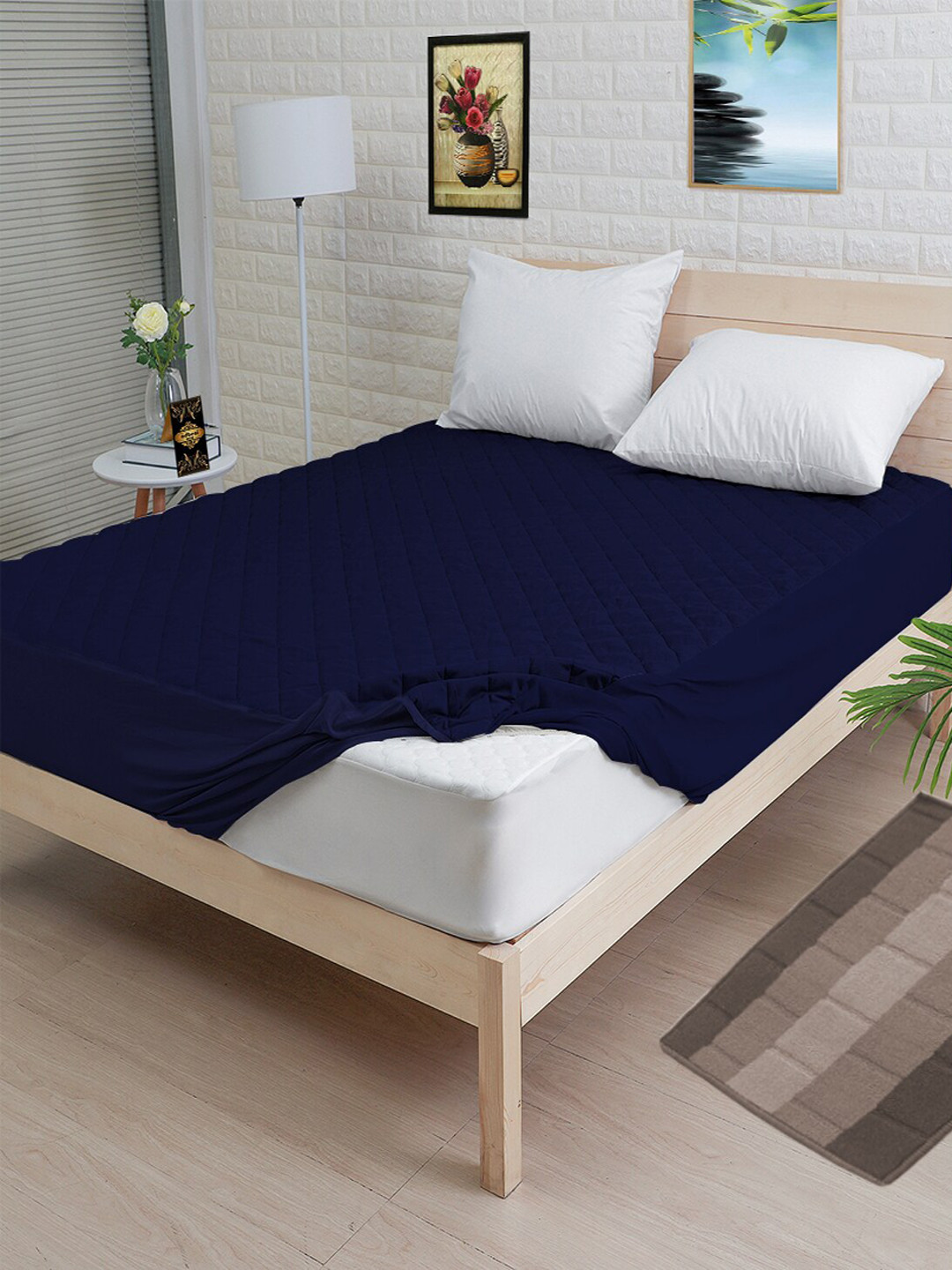 

Adbeni Navy Blue Quilted Waterproof Single Mattress Protector
