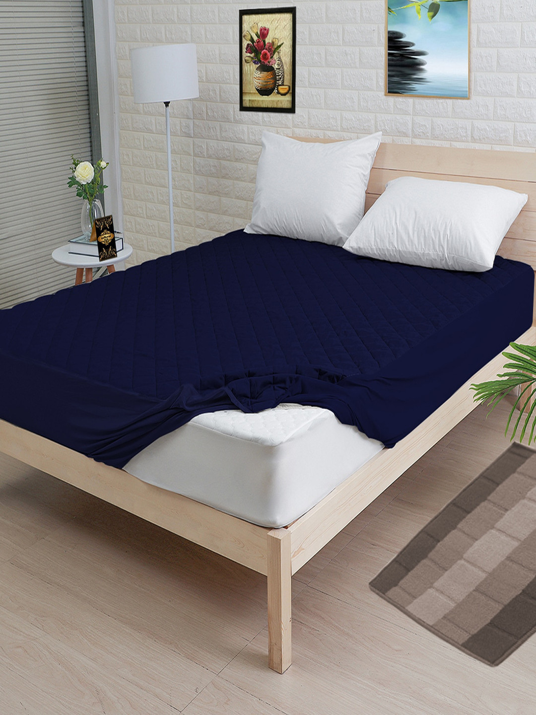

Adbeni Navy Blue Quilted Microfiber 300 GSM Waterproof Mattress Protector