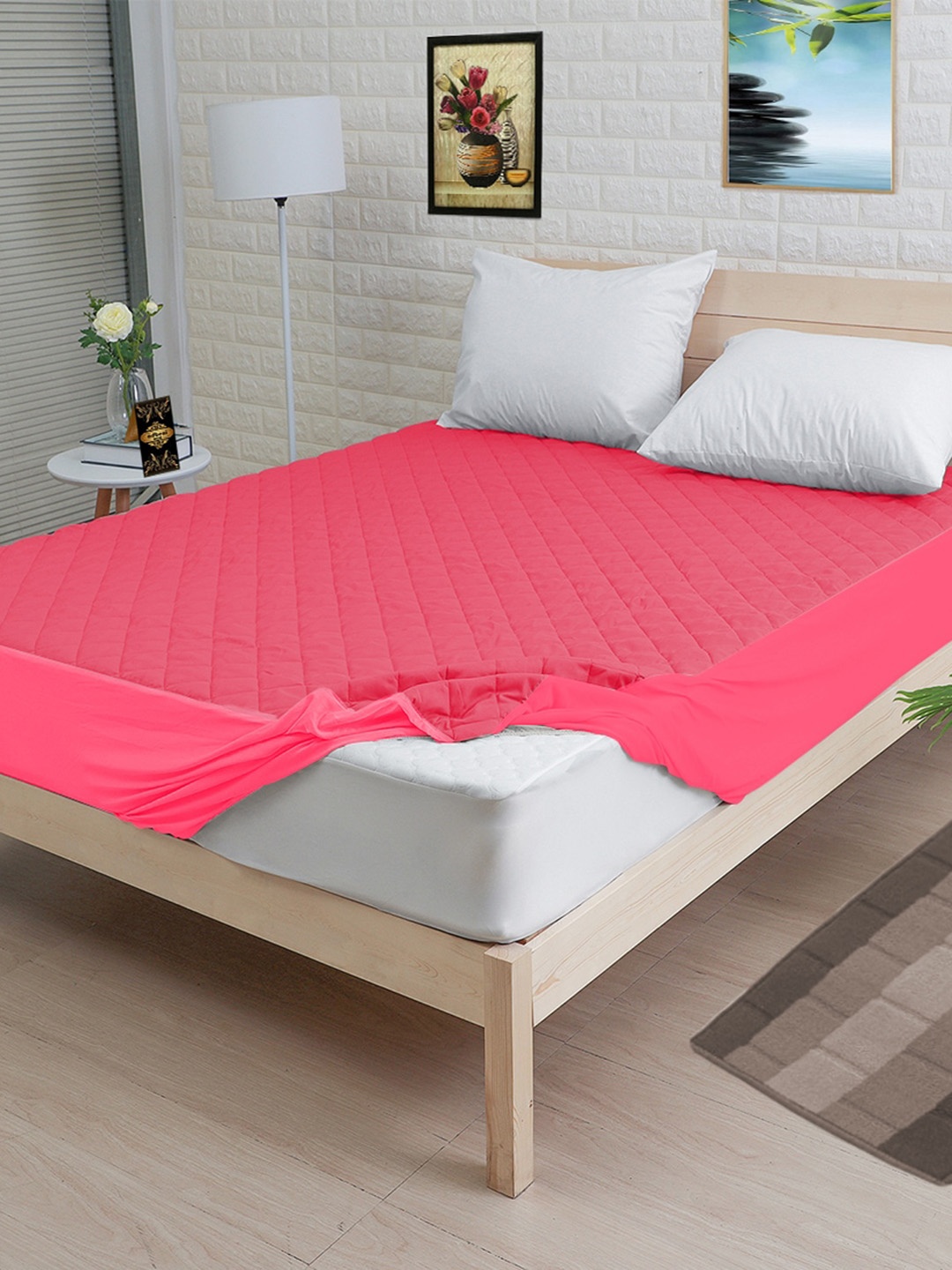 

Adbeni Pink Quilted MicroFiber 300 GSM Waterproof Single Mattress Protector