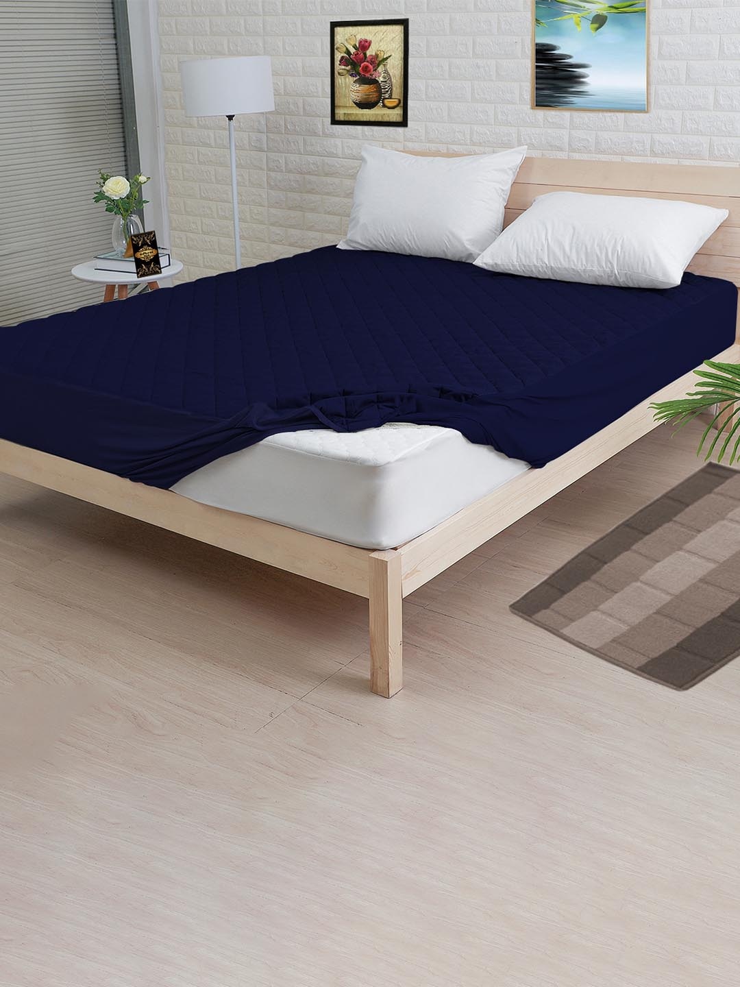 

Adbeni Navy Blue Quilted Waterproof 300 GSM Queen Mattress Protector