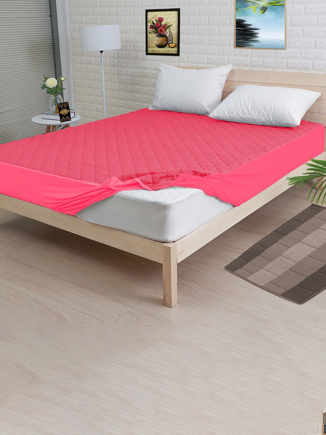 

Adbeni Pink Quilted Waterproof Queen Mattress Protector
