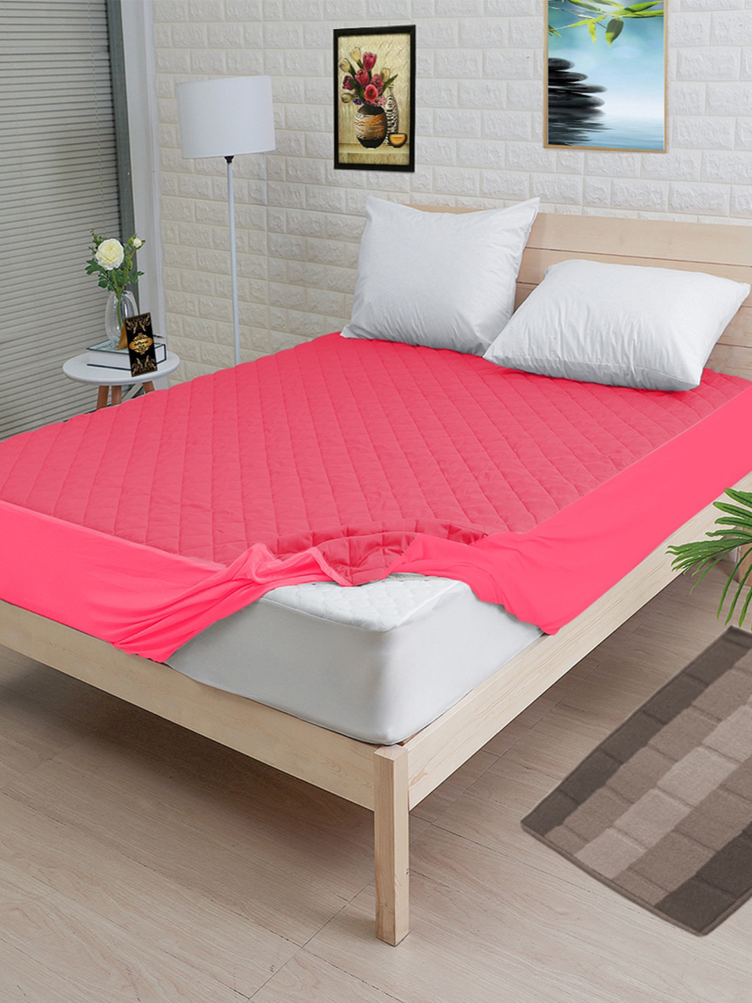 

Adbeni Pink Quilted Microfiber 300 GSM Waterproof Mattress Protector