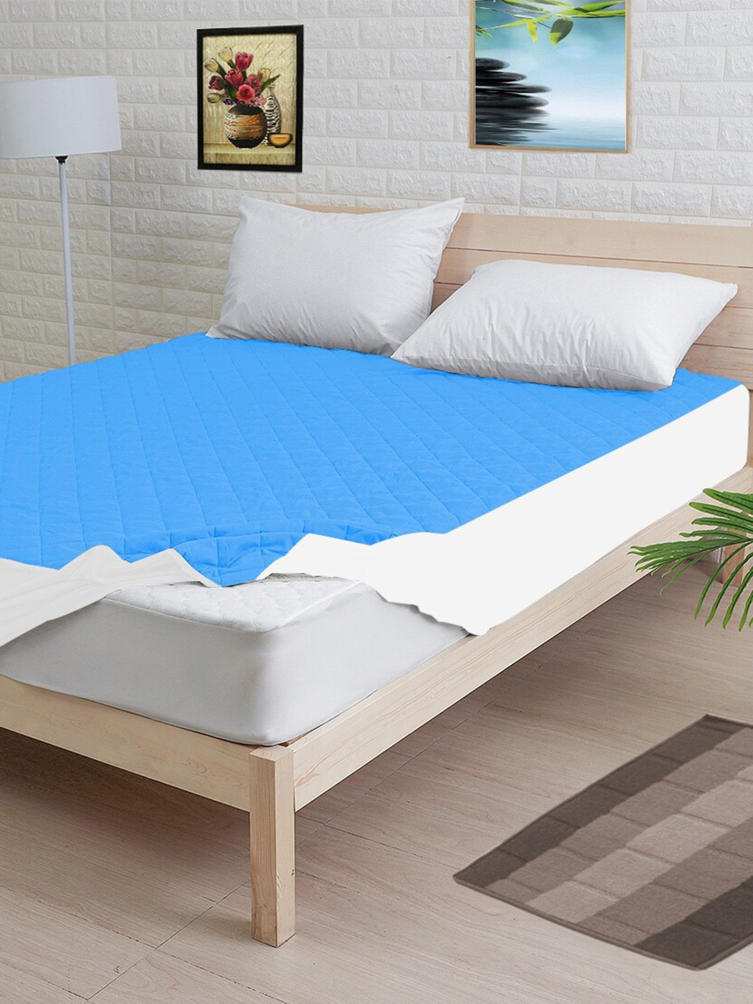 

Adbeni Blue Quilted MicroFiber 300 GSM Waterproof Double Bed Mattress Protector