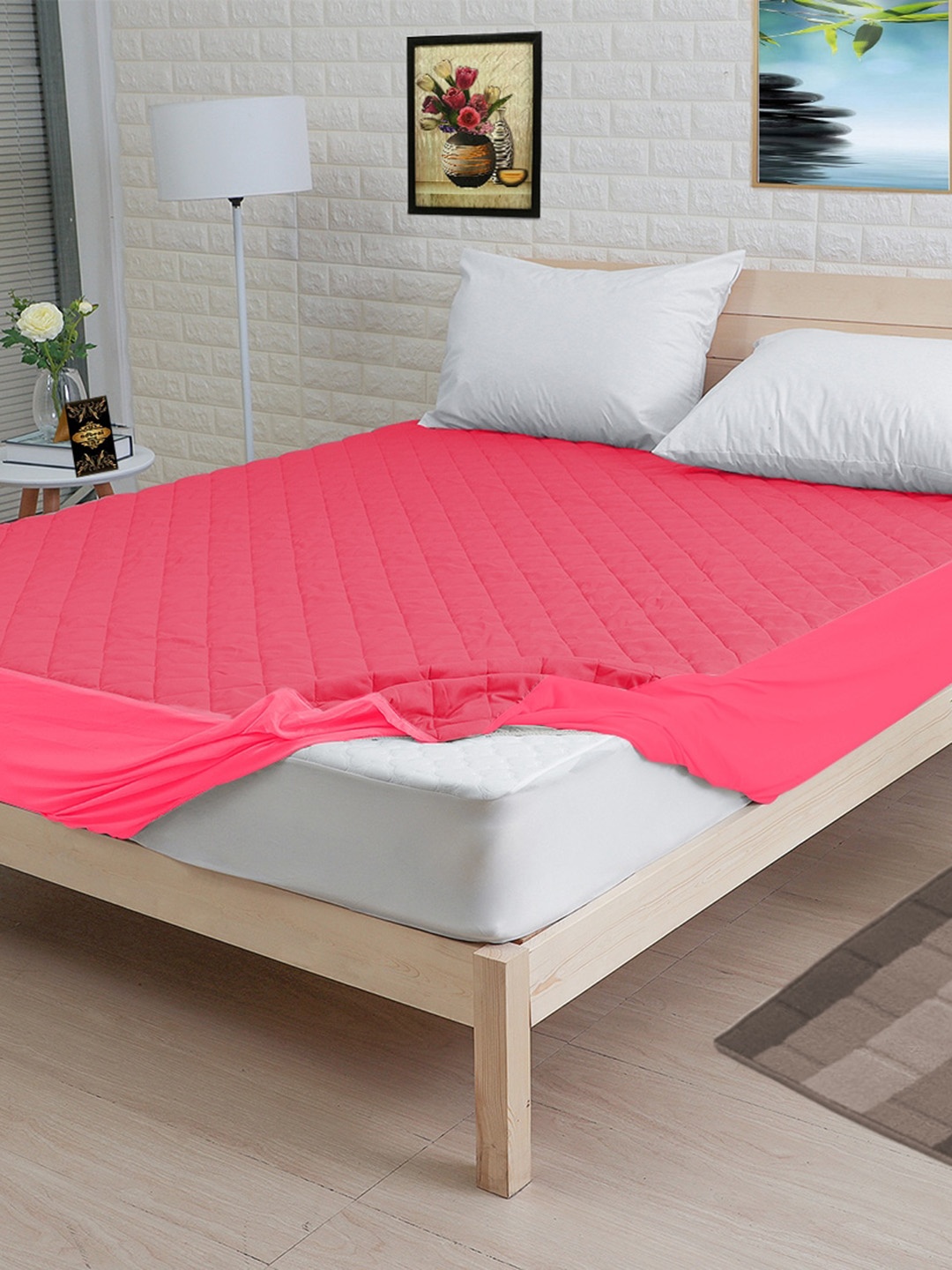 

Adbeni Pink Quilted Waterproof 300 GSM King Mattress Protector
