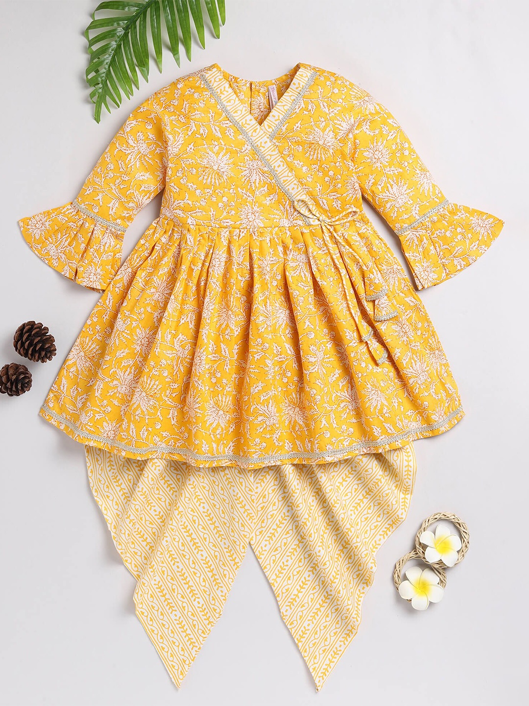 

Toonyport Floral Printed Pure Cotton Kurta With Dhoti Pant, Yellow