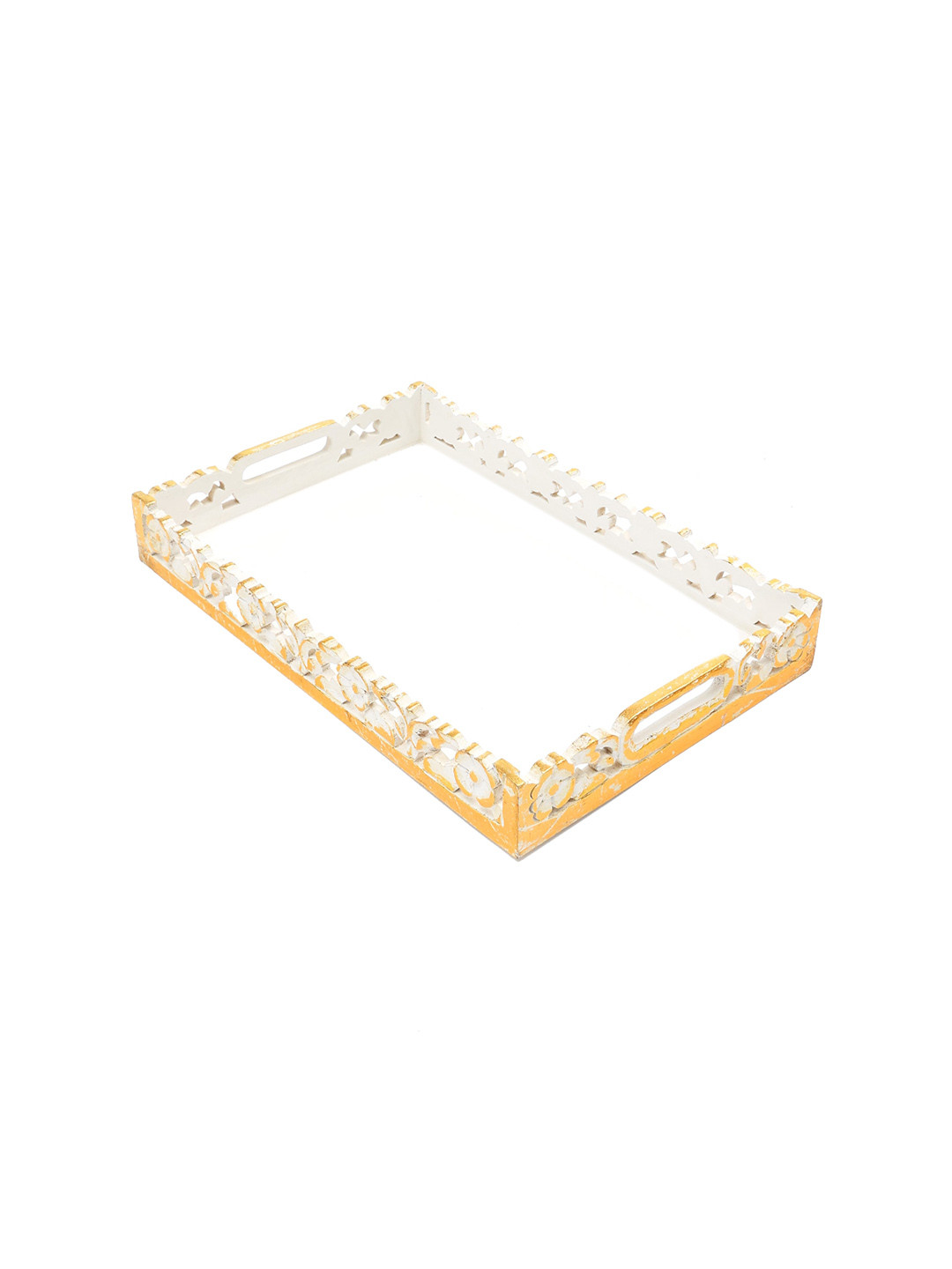 

Designer Library White & Gold Toned Textured Crical Rectangle Wooden Tray