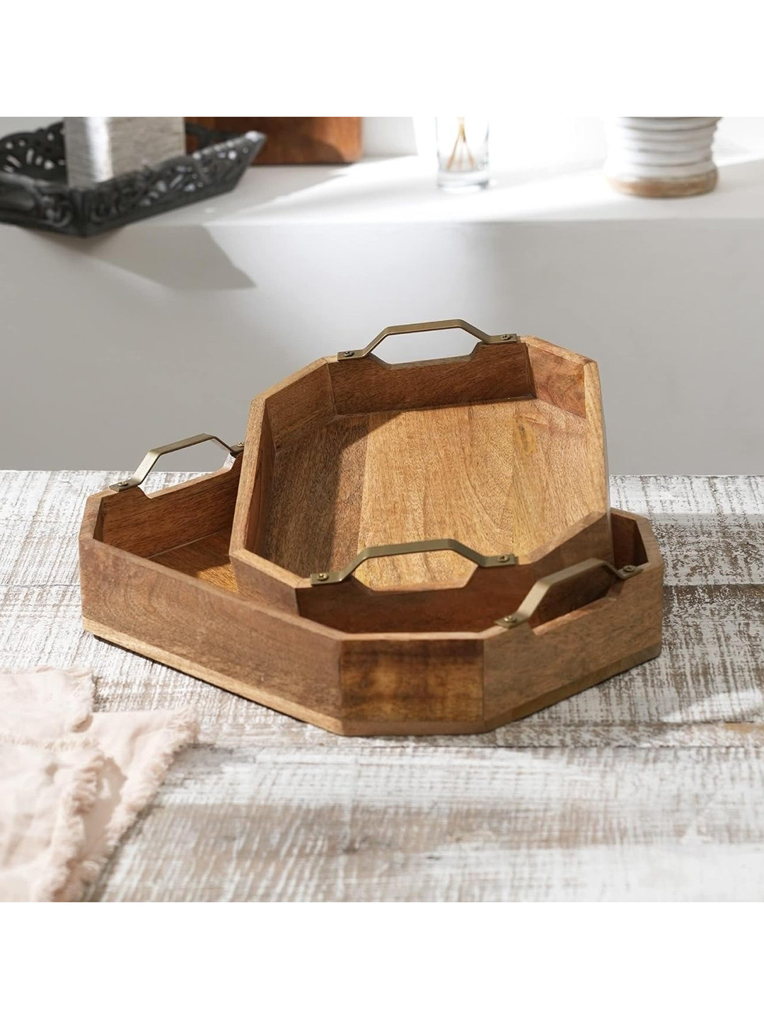 

Designer Library Brown 2 Pieces Wooden Tray Set