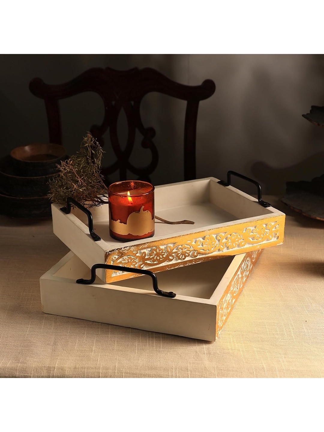 

Designer Library Beige & Gold Toned 2 Pieces Anmol Decorative Tray Set