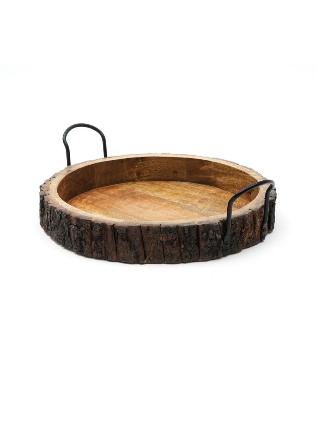 

Designer Library Brown Textured Wooden Round Tray