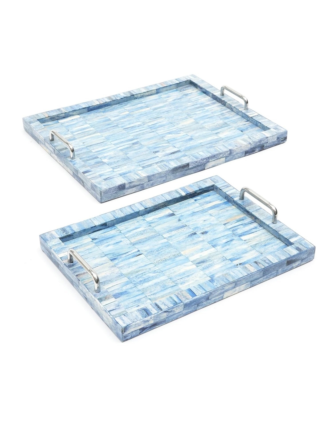 

Designer Library Blue & white 2 Pieces Wooden Rectangular Serving Trays